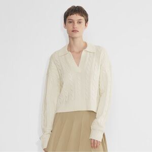 Aritzia Sunday Best Lottie Polo Collar Cableknit Cropped Wool Blend Sweater